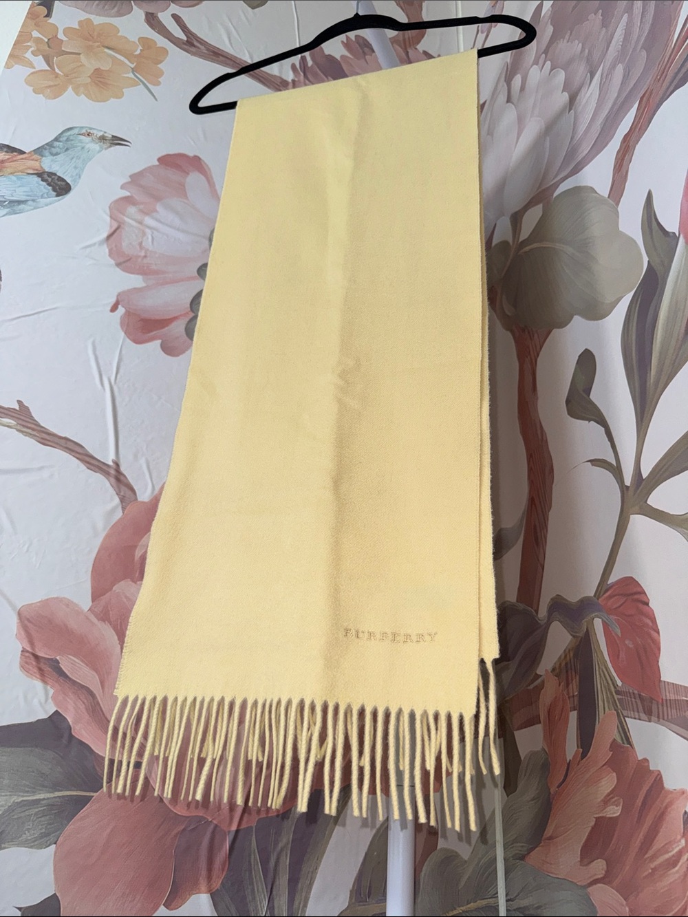 Vintage Burberry Butter Yellow Cashmere Fringe Scarf - OS